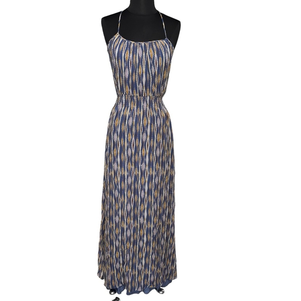 Anthropologie La Fee Verte Ikat Racerback Sleeveless Silk Maxi Dress size XS
